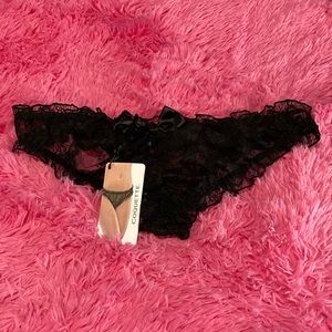 Coquette plus hipster ruched bottom w/bow ruffled black lace panties NWT size XL